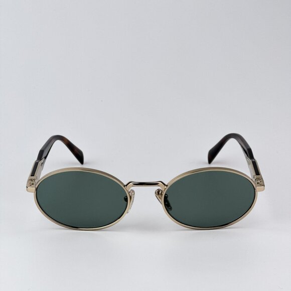Prada PR65ZS ZVN70L BRAND NEW Sunglasses Pale Gold Dark Green Oval Metal Unisex - Picture 4 of 11